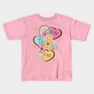 Retro Groovy Conversation Hearts - Be Kind Sweetheart Be Mine Kids T-Shirt